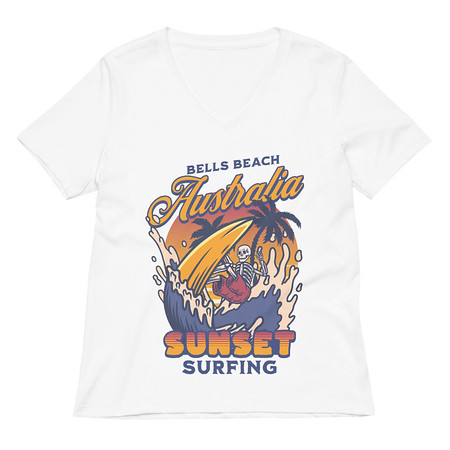 [ID: 782-G180] Bells Beach Australia Sunset Surfing Women's Relaxed V-Neck T-Shirt