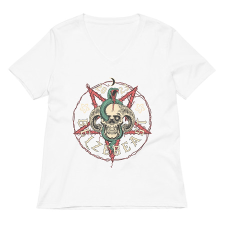 [ID: 782-G181] Belzebeast Pentagram - Halloween Skull with Snake Women's Relaxed V-Neck T-Shirt