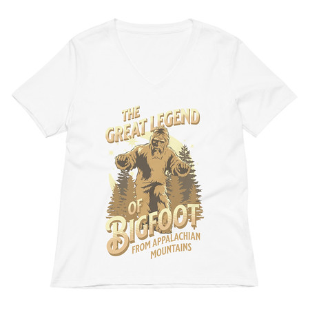 [ID: 782-G206] Bigfoot Legend  - Appalachian Forest Women's Relaxed V-Neck T-Shirt