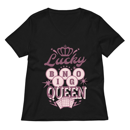 [ID: 782-G209] Bingo Queen - Retro Crown Women's Relaxed V-Neck T-Shirt