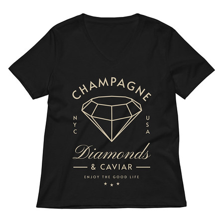 [ID: 782-G215] Black Diamonds - Elegant Women's Relaxed V-Neck T-Shirt