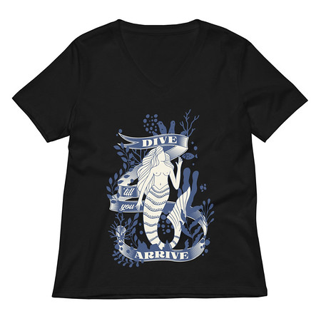 [ID: 782-G241] Blue Mermaid - Nautical Women's Relaxed V-Neck T-Shirt