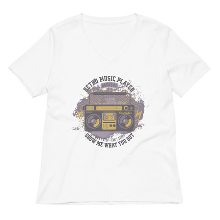 [ID: 782-G253] Boombox Music Player - Retro Women's Relaxed V-Neck T-Shirt