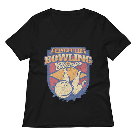 [ID: 782-G275] Bowling Championship - Retro Athlectic Sports Women's Relaxed V-Neck T-Shirt