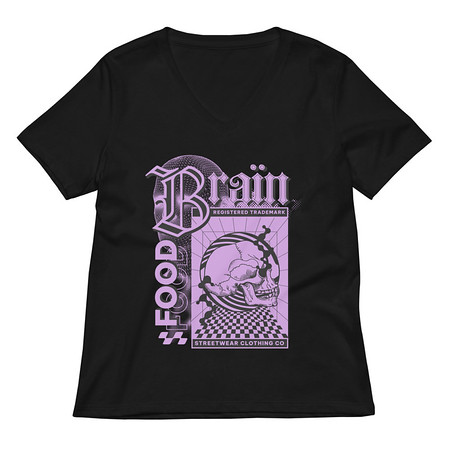 [ID: 782-G280] Brain Food - Y2K Skull Streetwear Women's Relaxed V-Neck T-Shirt