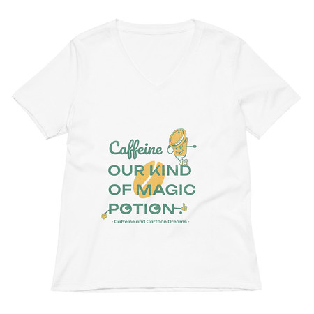 [ID: 782-G307] Caffeine Cartoon Women's Relaxed V-Neck T-Shirt