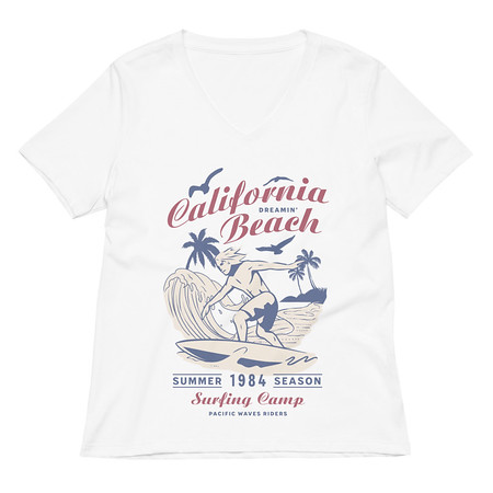 [ID: 782-G313] California Beach Surfing Women's Relaxed V-Neck T-Shirt