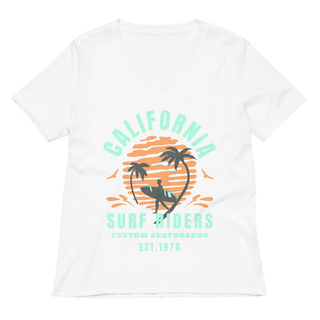 [ID: 782-G317] California Surf Riders - Beach Women's Relaxed V-Neck T-Shirt