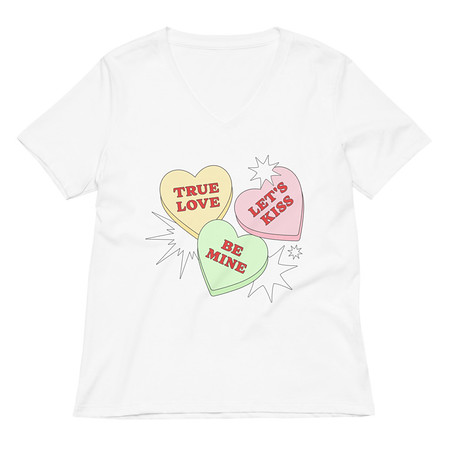 [ID: 782-G331] Candy Hearts - Valentine's Day Women's Relaxed V-Neck T-Shirt