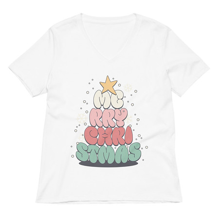 [ID: 782-G334] Cartoony Christmas Tree Women's Relaxed V-Neck T-Shirt