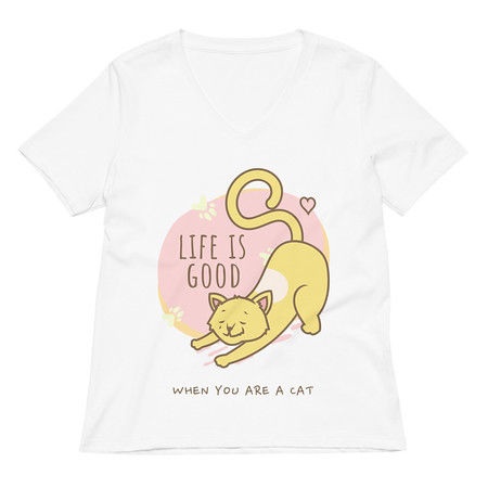 [ID: 782-G338] Cat Life - Humor Women's Relaxed V-Neck T-Shirt