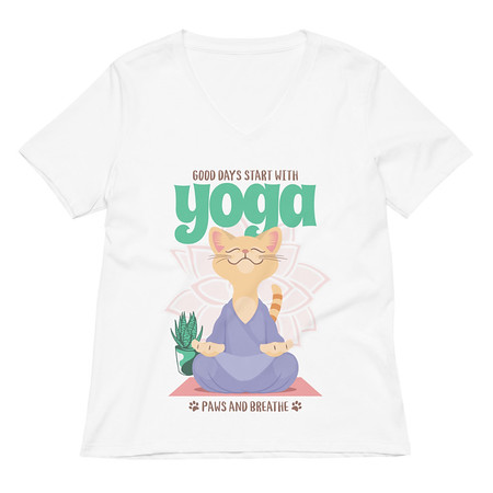[ID: 782-G339] Cat Yoga - Cute Meditation Women's Relaxed V-Neck T-Shirt