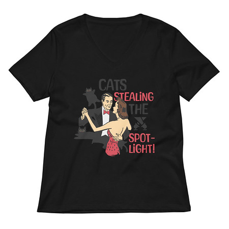 [ID: 782-G348] Cats Stealing the Spotlight Women's Relaxed V-Neck T-Shirt