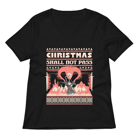 [ID: 782-G375] Christmas Shall Not Pass - Flaming Wizard Women's Relaxed V-Neck T-Shirt