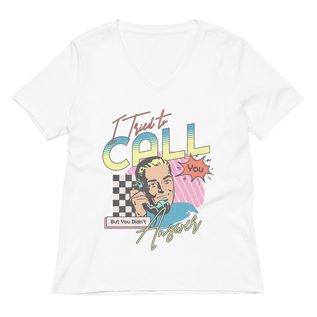 [ID: 782-G383] Classic Retro Illustrative Portrait Men Calling Women's Relaxed V-Neck T-Shirt