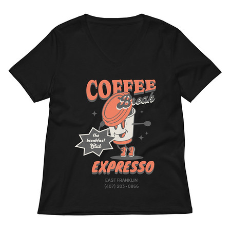 [ID: 782-G394] Coffee Break Cartoon Retro 90s  Women's Relaxed V-Neck T-Shirt