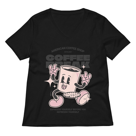 [ID: 782-G395] Coffee Break Mascot Women's Relaxed V-Neck T-Shirt
