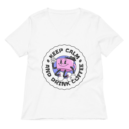 [ID: 782-G409] Colorful Fun Retro Style Coffee Quote Women's Relaxed V-Neck T-Shirt