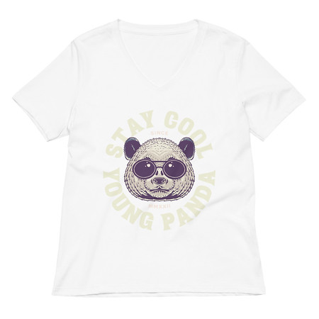[ID: 782-G416] Cool Panda with Sunglasses -  Women's Relaxed V-Neck T-Shirt
