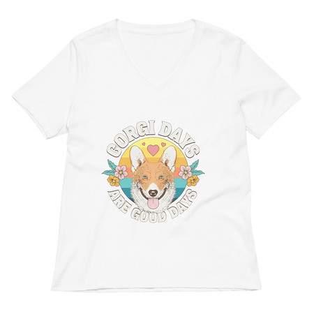 [ID: 782-G420] Corgi Days - Funny Animal Women's Relaxed V-Neck T-Shirt