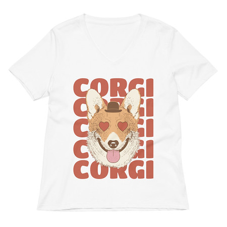 [ID: 782-G421] Corgi Loves - Cute Dog Women's Relaxed V-Neck T-Shirt