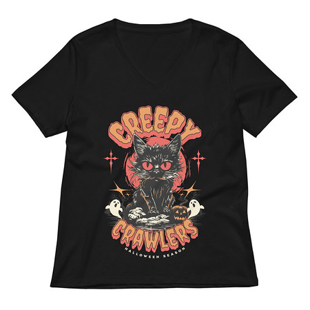 [ID: 782-G437] Creepy Crawlers Halloween Women's Relaxed V-Neck T-Shirt