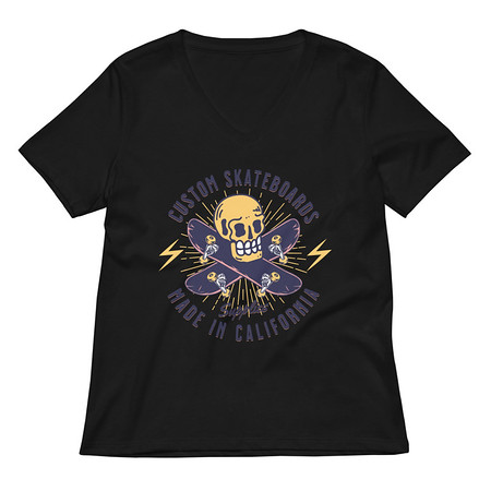 [ID: 782-G446] Custom Skateboards - Skull Women's Relaxed V-Neck T-Shirt