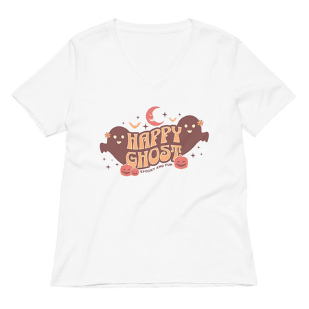 [ID: 782-G452] Cute Happy Ghost Women's Relaxed V-Neck T-Shirt