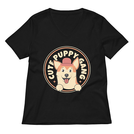 [ID: 782-G453] Cute Puppy Gang - Corgi Women's Relaxed V-Neck T-Shirt