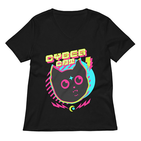 [ID: 782-G456] Cyber Cat - Neon Color Women's Relaxed V-Neck T-Shirt