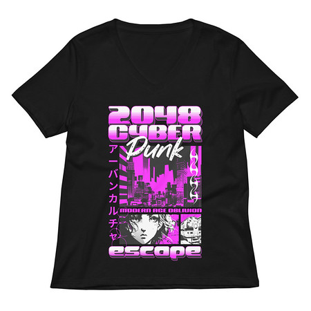 [ID: 782-G458] Cyber Punk Escape - Japanese Anime Women's Relaxed V-Neck T-Shirt