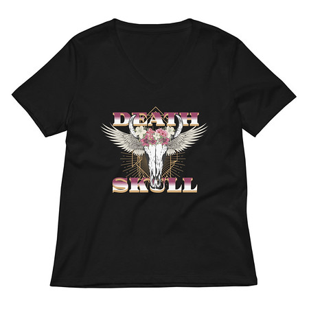[ID: 782-G474] Deah Skull Women's Relaxed V-Neck T-Shirt