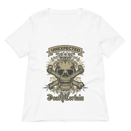 [ID: 782-G477] Death Certain and Unexpected Women's Relaxed V-Neck T-Shirt