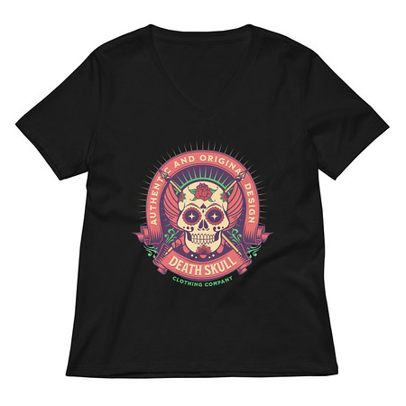 [ID: 782-G481] Death Skull - Badge  Women's Relaxed V-Neck T-Shirt