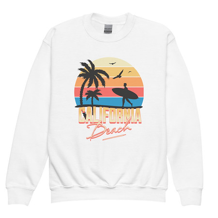 [ID: 677-G312] California Beach - Retro Surf Youth Crew Neck Sweatshirt