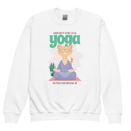 [ID: 677-G339] Cat Yoga - Cute Meditation Youth Crew Neck Sweatshirt