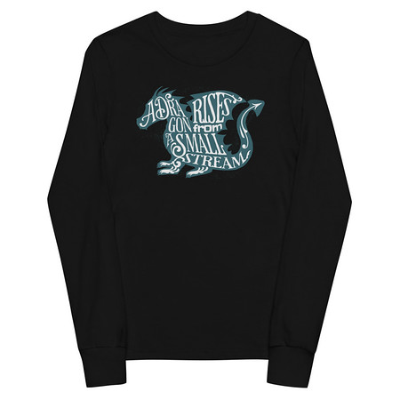 [ID: 511-G16] A Dragon Rises - Typographic Lettering Youth Long Sleeve Tee