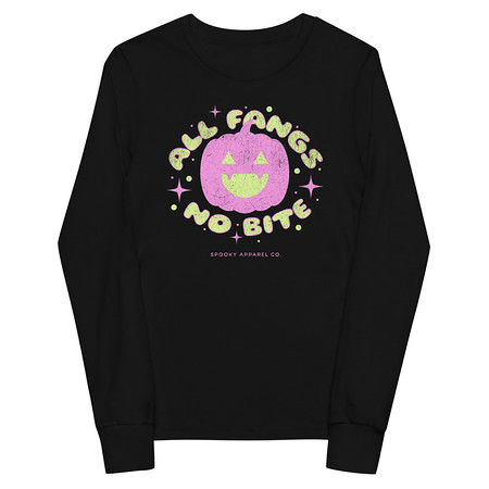 [ID: 511-G44] All Fangs No Bite - Halloween Youth Long Sleeve Tee