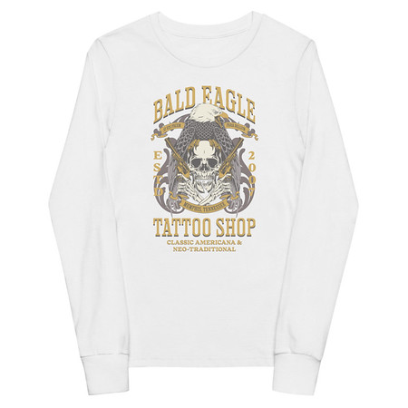 [ID: 511-G133] Bald Eagle Tattoo Shop - Skeleton Youth Long Sleeve Tee