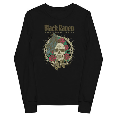 [ID: 511-G229] Black Raven Tattoo - Skull & Thorns Youth Long Sleeve Tee