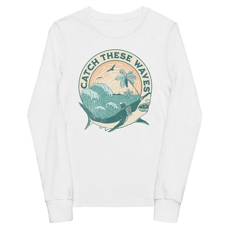 [ID: 511-G345] Catch These Waves Shark  Youth Long Sleeve Tee