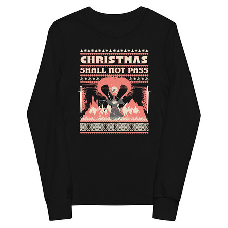 [ID: 511-G375] Christmas Shall Not Pass - Flaming Wizard Youth Long Sleeve Tee
