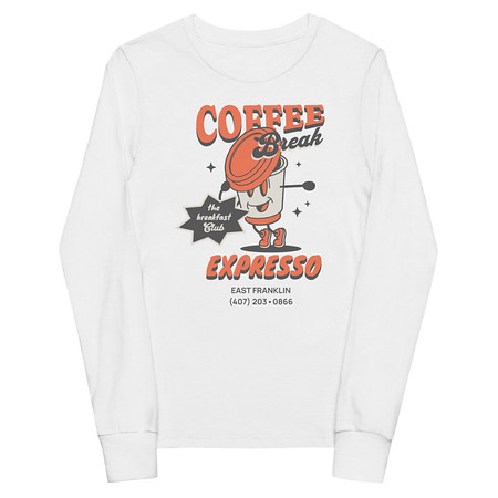 [ID: 511-G394] Coffee Break Cartoon Retro 90s  Youth Long Sleeve Tee