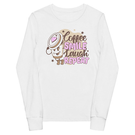 [ID: 511-G402] Coffee is Happiness - Retro Cartoon Mascot Youth Long Sleeve Tee