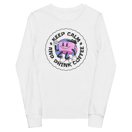 [ID: 511-G409] Colorful Fun Retro Style Coffee Quote Youth Long Sleeve Tee