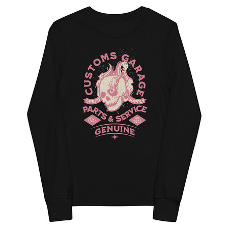 [ID: 511-G447] Customs Garage - Flaming Skull Youth Long Sleeve Tee