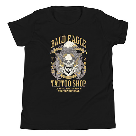 [ID: 307-G133] Bald Eagle Tattoo Shop - Skeleton Youth Staple Tee