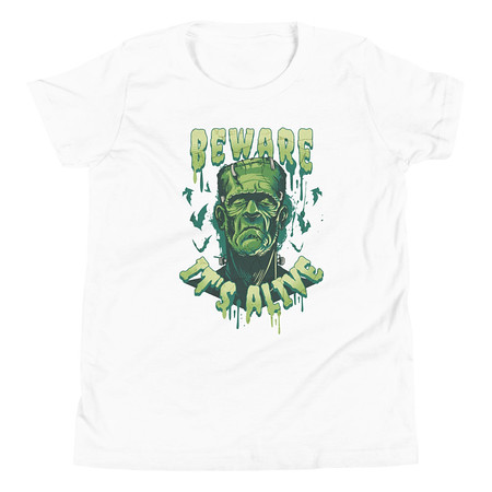 [ID: 307-G197] Beware of Frankenstein - Scary Halloween Youth Staple Tee