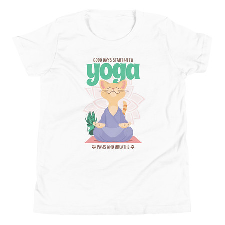 [ID: 307-G339] Cat Yoga - Cute Meditation Youth Staple Tee