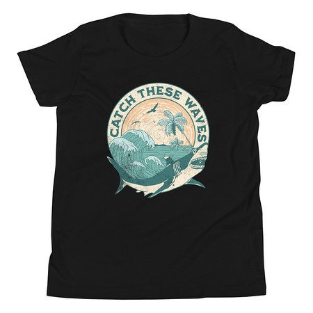 [ID: 307-G345] Catch These Waves Shark  Youth Staple Tee